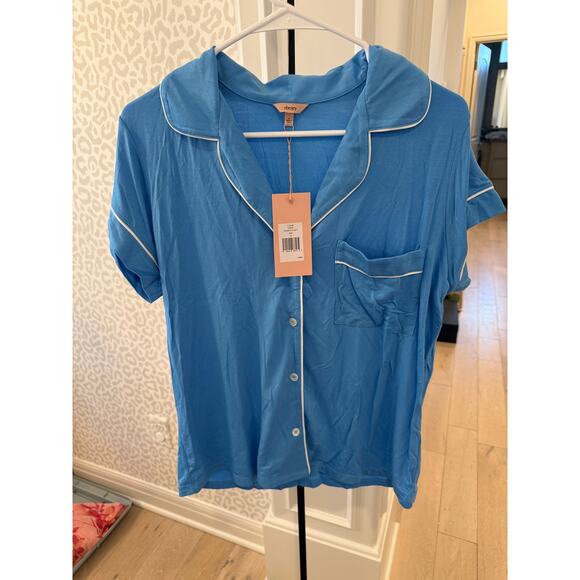 Eberjey Women's Cornflower Blue White Gisele Modal Relaxed Shortie PJ Set Size M - Picture 3 of 8